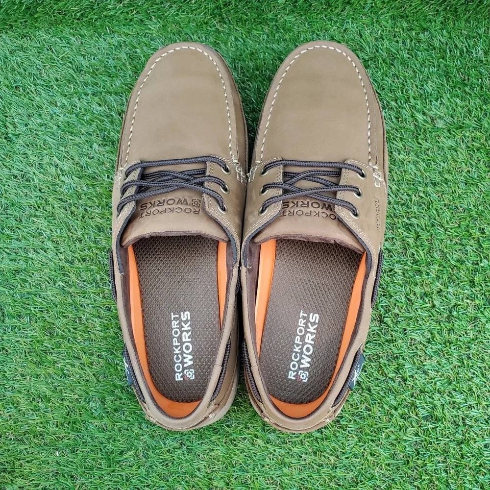 Rockport Works‎ Sailing Club 10.5 WIDE Men's Steel Toe Work Boat Shoes Brown